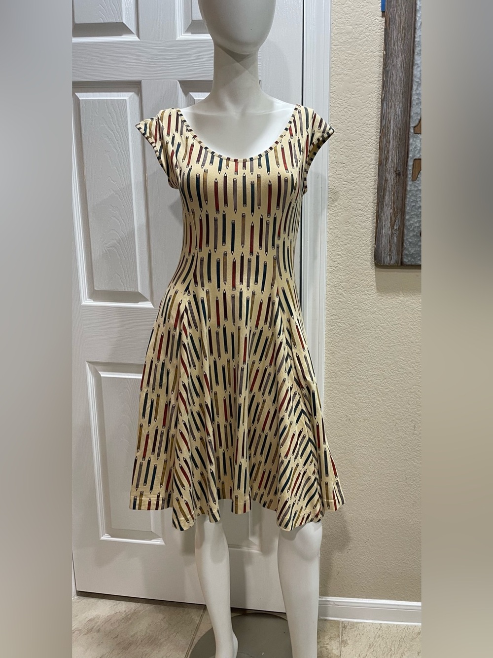 Effie's Heart Retro Pencil Print Fit & Flare Skater Dress Size Small